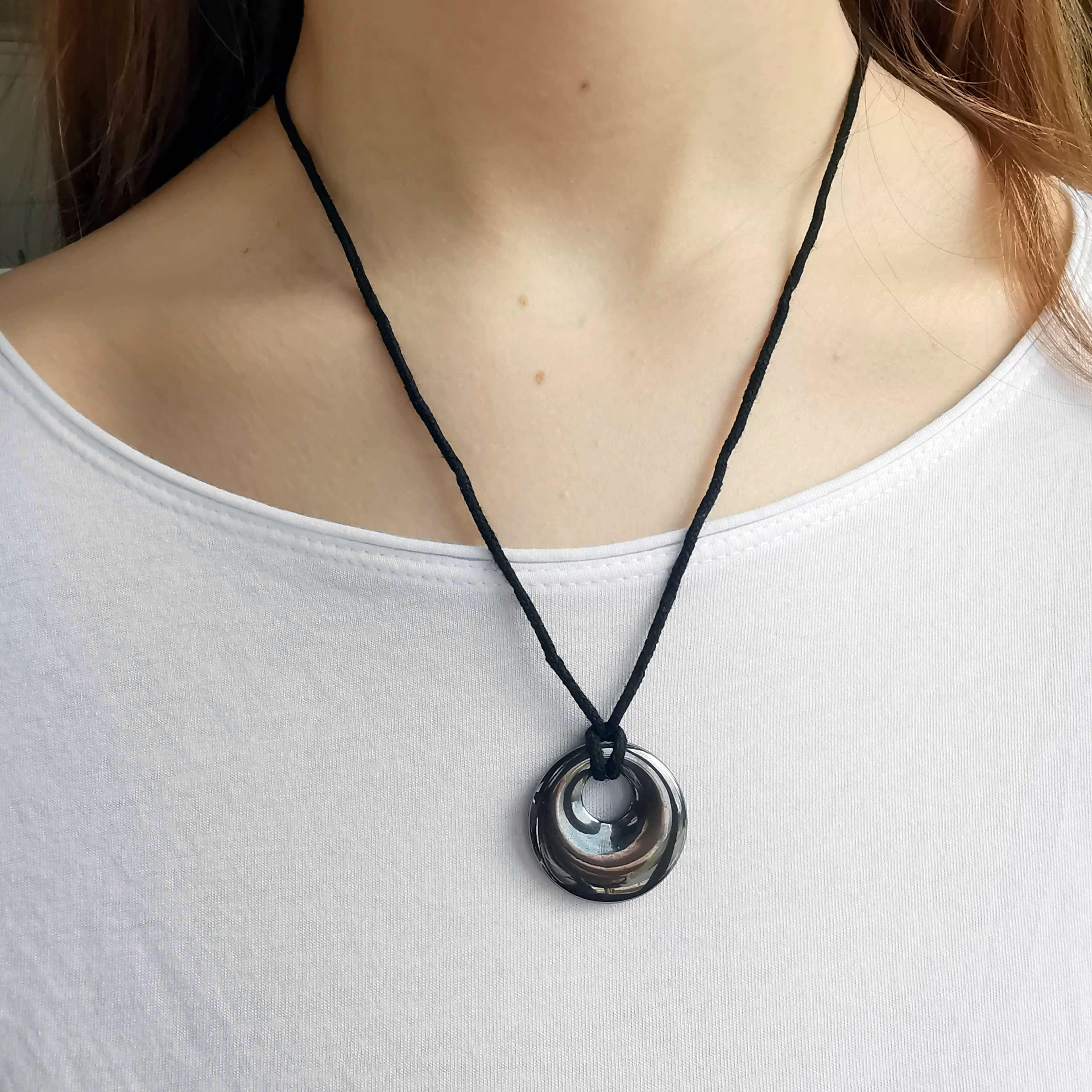 Hematite Donut Pendant Necklace